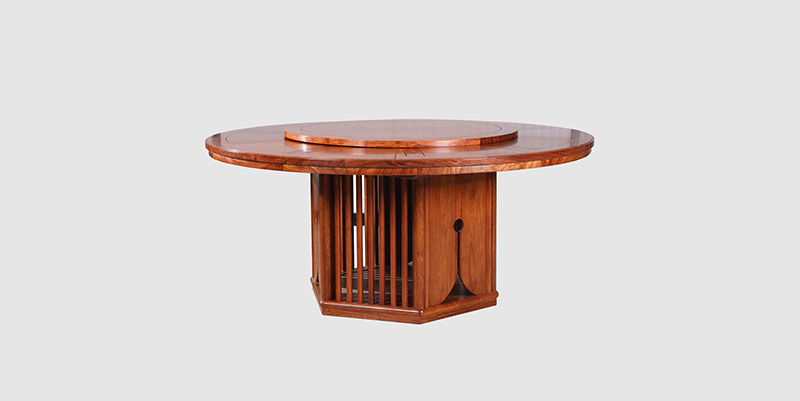 佛山中式餐厅装修天地圆台餐桌红木家具效果图